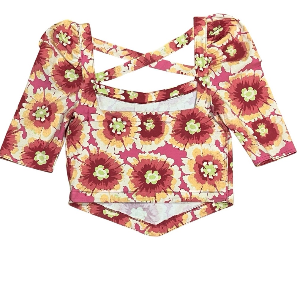 Free People Women's Give Me More Retro Floral Pattern Top Pink Size S Hippie - Picture 8 of 11